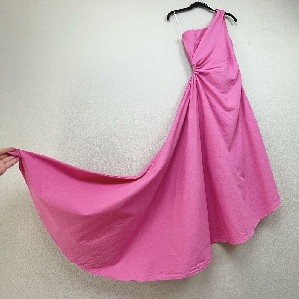 Aakaa Women's Small Bubblegum Pink One Shoulder Asymmetric Gown Linen Cut Out - Picture 7 of 16